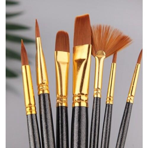 Different Shape Nylon Hair Paint Brush Artist Oil Watercolor Professional Supply