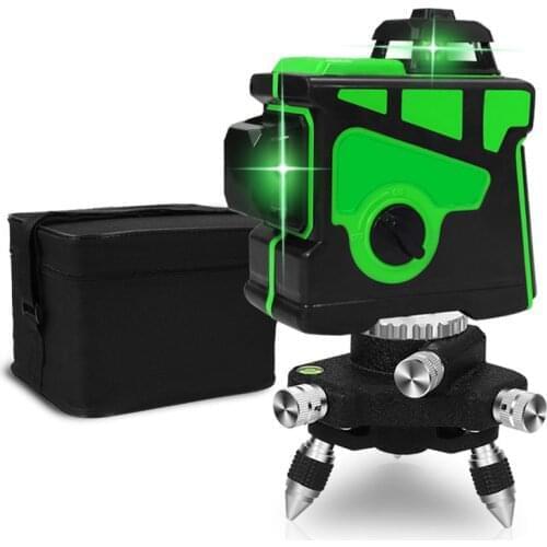 3D 12 Lines Laser Level IP-54 Green Light with Self-Leveling System 360° Rotary Measure Tool Plug Charger Professional Accessory