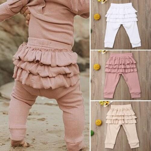 Pudcoco Ruffle Bottoms Pants 0-3T Kid Newborns Baby Girl Leggings Long Pants Cotton Elastic High Waist Trousers