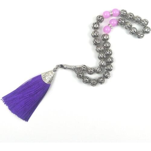 Tesbih Store 10mm Silver plated Prayer Beads with red tassel Tasbih Tesbih Tasbeeh Subha Misbaha Islamic Rosary for wedding gift