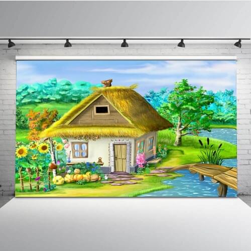 Mehofoto Farm Backdrop Cartoon Forest House Rivers for Photography Studio Kids Photo Shoot Background Booth Studio G-597