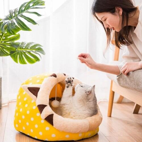 Cartoon Cute Cat Beds for Indoor Cats Cat Cave Bed Cat House with Removable Washable Cushioned Pillow Kitten Beds Small Dog Bed