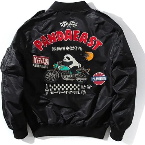 Mens Chinese Panda Embroidered Thick Peacoat Sukajan Souvenir Flight Jacket Bomber Coat Chic Outwear