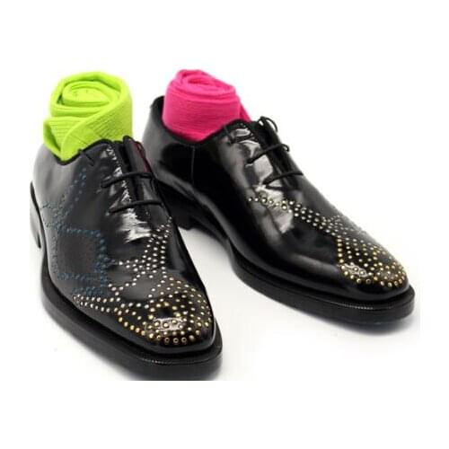 New formal shoes for men handmade genuine leather lace up black men shoes party wedding shoes rivet oxfords