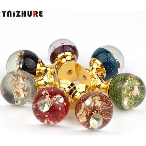 New Ocean coral crystal handle Resin+Gold Metal Cupboard Pulls Drawer Knobs door Furniture Handles Hardware