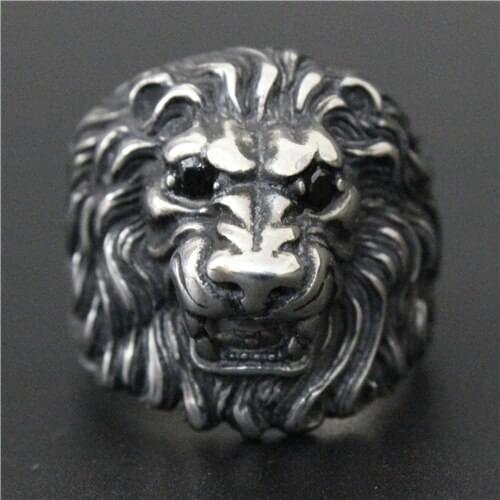 Newest Design Crystal Eyes Big Angry Lion King Ring 316L Stainless Steel Men Boy Fashion Lion Ring