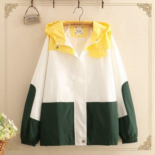Japanese mori girl autumn outfit new style small and pure and fresh color matching hooded jacket schoolgirl leisure jackets coat