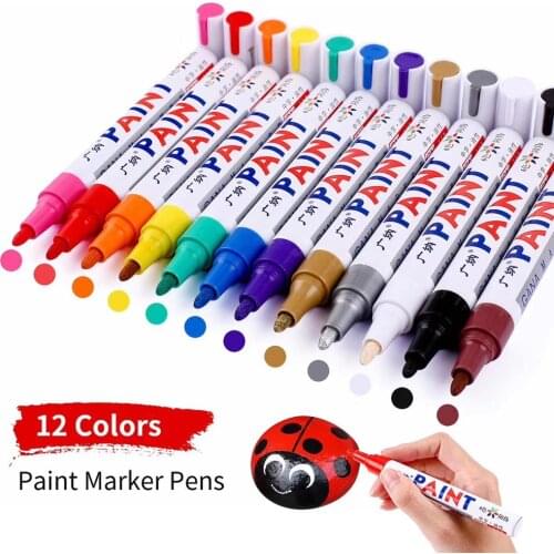 12 colors Waterproof Car Tyre Tire Tread CD Metal Permanent Paint Marker Graffti Oily Marker Macador Caneta Stationery