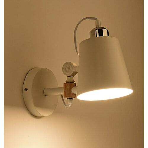 Modern minimalist nordic style solid wood LED wall lamp art bedside wooden interior staircase rotating aisle lights