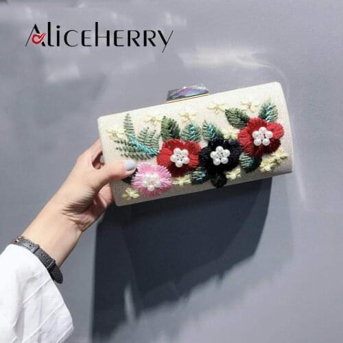 100% Handmade Evening Clutch Bags Fashion 2018 Day Clutch Embroidery Flower Evening bags women wedding purse chain totes handbag