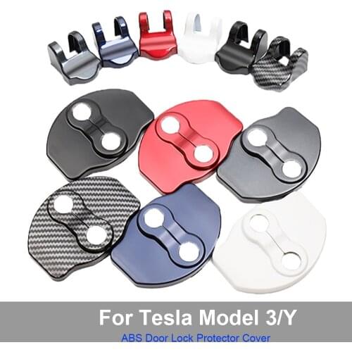 For Tesla Model 3 Model Y Door Lock Protector Cover Latches Door Stopper Covers Set of 6 Interior Accessories Black Red Blue