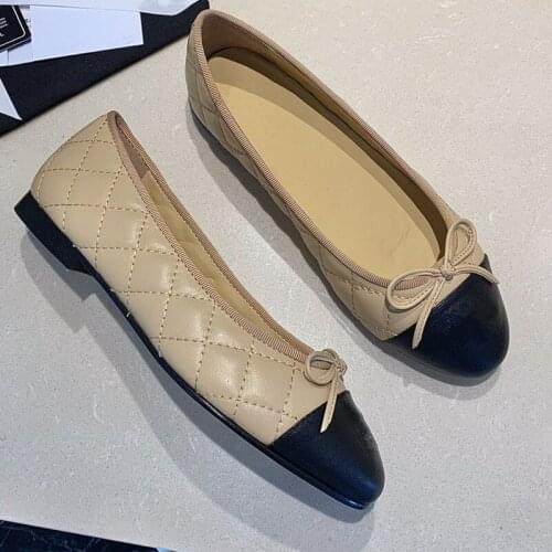 Plus Size 34-42 Womens Round Toe Qulited Leather Shoes Genuine Leather Flat Shoes For Woman Brand Designer Casual Shoes