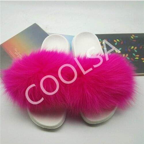 New Womens Summer White Fur Sandals Cute Real Fox Fur Slippers Woman Fur Slides Indoor Warm Fluffy Plush Shoes Furry Flip Flops
