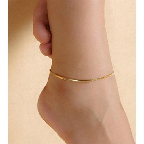 Women Golden Tone Elbow Pipe Chain Anklet Bracelet Barefoot Sandal Foot Jewelry Bracelets on Hand Couple Bracelets for Women Hot