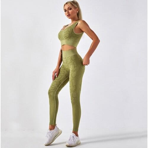 2021 New Snake Print Sportswear For Women Sets Square Collar Vest High Waist Slimming Breathable Seamless Pants Females Sport Se