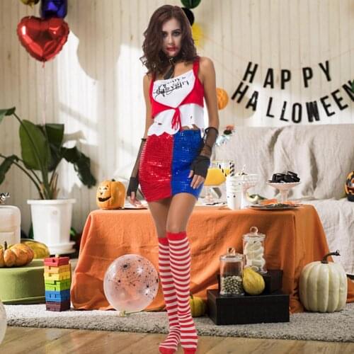 Female Killer Clown Costume Ladies Carnival Party Halloween Cosplay Dress Costume Stage Performance Clown Dressup Sexy