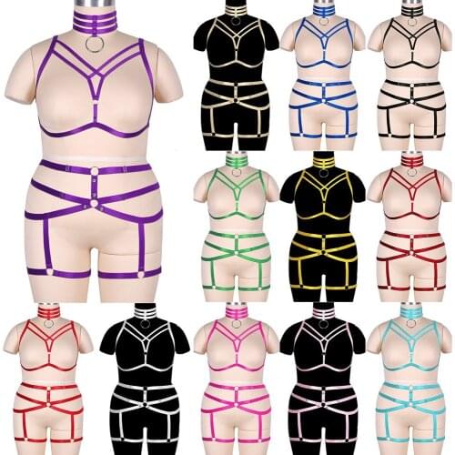 Sexy Lingerie Stockings Garter Belt Goth Bdsm Neck Harness Fashion Body Harness Bra Bondage Plus Size Plump Womens Underwear