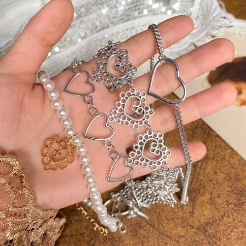 Kpop Heart Chain Choker Necklace For Women collar Goth Necklaces Aesthetic Jewellery Christmas Party Girl halloween New Chocker