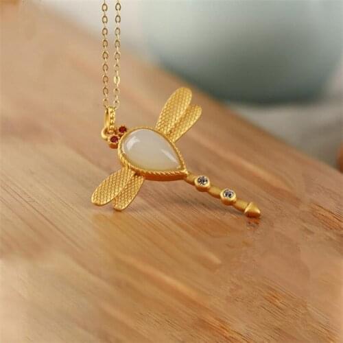 Luxury Crystal Green Butterfly Pendant Necklace Female Jewelry Fashion Princess 925 Silver Gold Necklace Female Clavicle Bijou