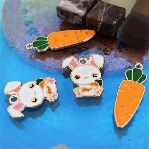 Julie Wang 10PCS Small Enamel Rabbit And Carrot Charms Alloy Pendant Bracelet Earring Jewelry Making Accessory