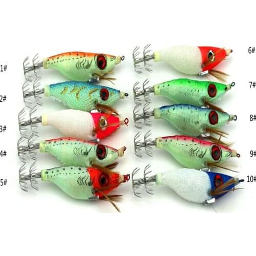 10pcs/lot 10cm 9g luminous eyes bionic squid hook needle shrimp boxed hot squid shrimp Bait fake wholesale