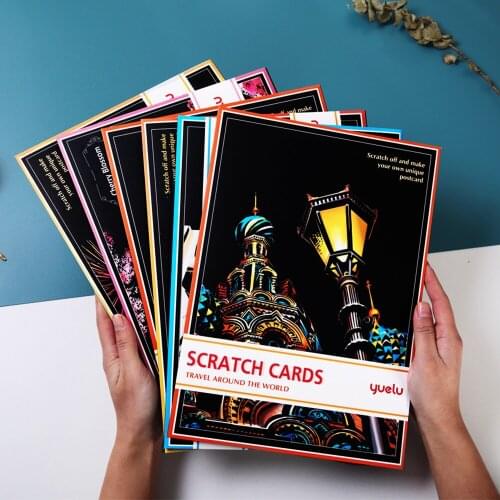 4 PCS Deluxe City Night Scene Scratch Painting, Scratch Off Foil Layer Coating Poster Mini Scratch Map Scratch Map As a Gift