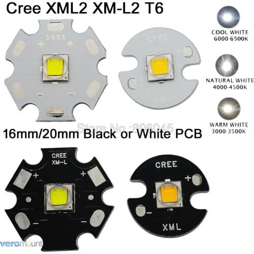 5x CREE XML2 XM-L2 T6 High Power LED Emitter Cool White 6500K Neutral White 4500K Warm White 3000K 16mm 20mm White or Black PCB