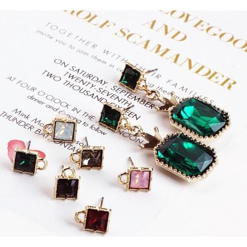 DIY ear jewelry accessories square Diamond Earrings Korea alloy belt hanging pendant Pendant Earrings materials temperament