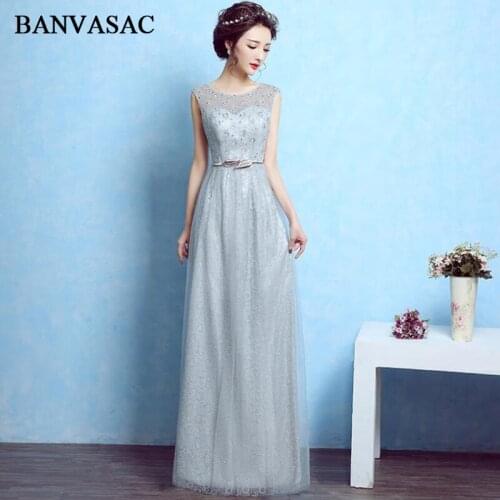 BANVASAC Luxury Beading O Neck Lace A Line Long Evening Dresses Party Metal Leaf Sash Illusion Zipper Back Prom Gowns