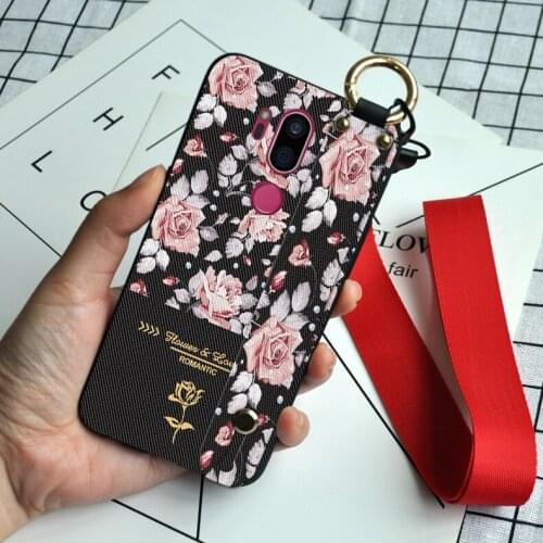 3D Floral Hand Strap Case For LG G5 G6 G7 ThinQ Silicone Cover With Lanyard For LG V20 V30 V50