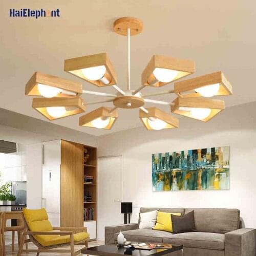 Black White Modern Rubber wood Chandelier Lighting E27 Nordic Hanging Light for Living Room Bedroom Restaurant not Include Bulbs