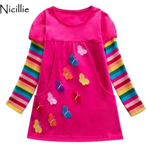 Baby Girls Butterfly Embroidery Dress Kids Colorful Striped Dress Children Toddler Princess Dresses Girls Autumn Dress 2-8 Years