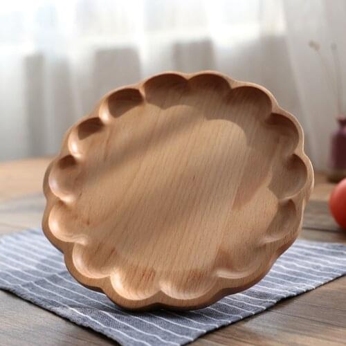 Household Kitchen Tableware Petal-shaped Solid Wood Plate Fruit Snack Snack Plate Wooden Tableware