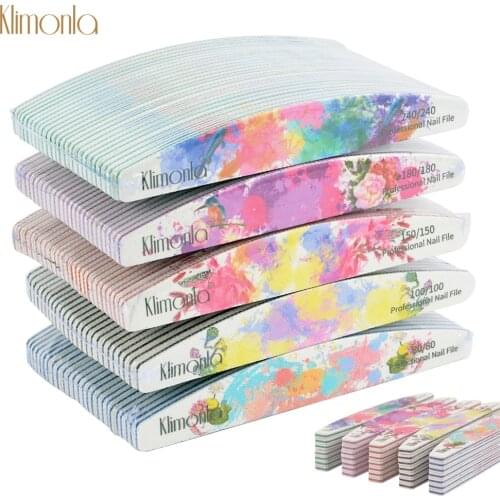 Klimonla 50Pcs Nail File Colorful Limas 80/100/150/180/240 Sandpaper Grinding Buffing Tool For Nail Care Washable Boat Files