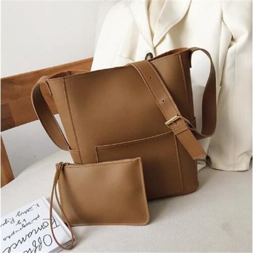 2 Pcs Fashion Womens Bucket Bag New Large-capacity Son-mother Bag PU Leather Magnetic Buckle Shoulder Handbag