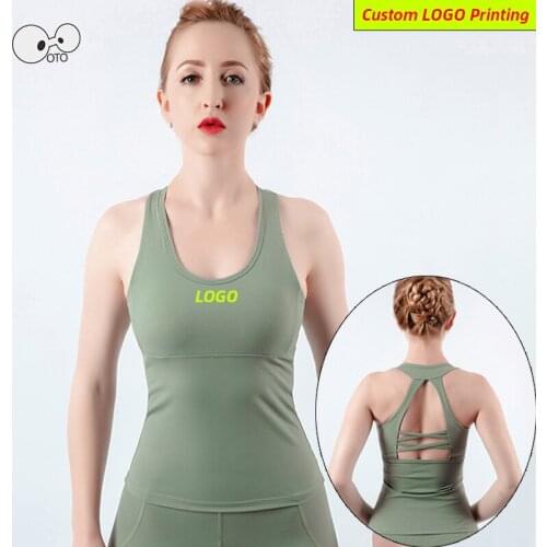 Summer Breathable Build In Bra Yoga Tank Top Women Quick Dry Running Vest Push Up Padded Gym Fitness Sleeveless Shirts Custom