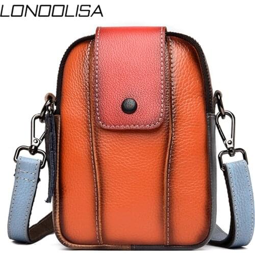 LONOOLISA 100% Genuine Cow Leather Mini Shoulder Bags for Women 2021 Fashion Gradient Color Lady Crossbody Bag Designer Handbags