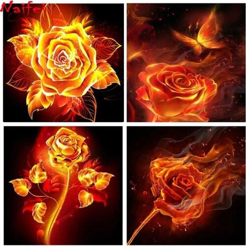 Diamond Painting Kit, 5D DIY Diamond Embroidery, Complete Round/Square Diamond Mosaic, Flame Rose Art Cross Stitch Home Decor
