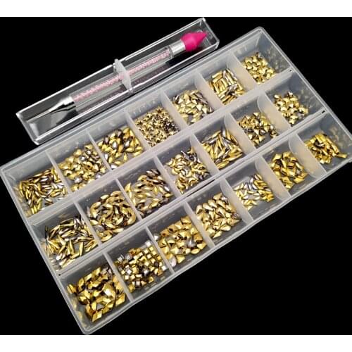 Newest Hot Sale Wholesale Nail Crystals Decorations Kit Flatback Stones for Nails Glass Crystal Nail Rhinestones Set