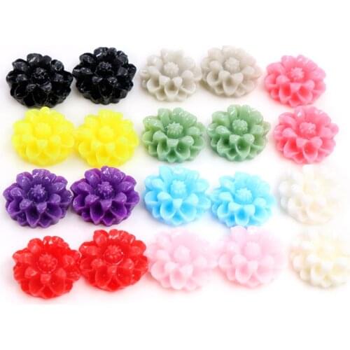 New Fashion 40pcs 12mm 11 Colors Flat Back Resin Flower Cabochons Cameo