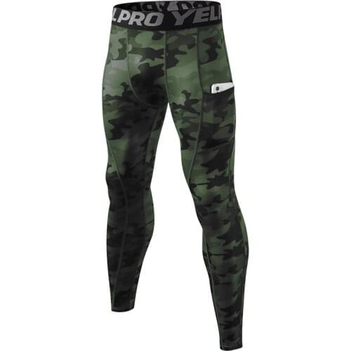 New Men Compression Running Tights With Pocket Camouflage Leggings Slim Sport Pants Mens Fitness Training Workout Male Trousers