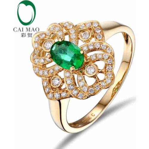 CaiMao 0.53ct Natural Emerald 18KT/750 Yellow Gold 0.26ct Full Cut Diamond Engagement Ring Jewelry Gemstone colombian