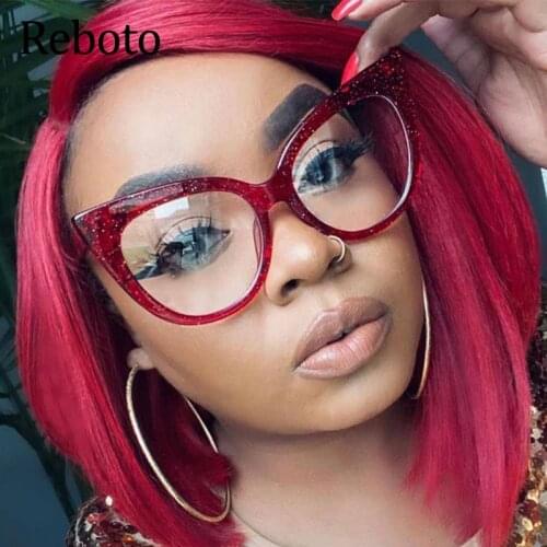 Sexy Red Cat Eye Glasses Women Fashion Crystal Glasses Frames Female Clear Vintage Shades Sunglasses Eyeglasses Oculos