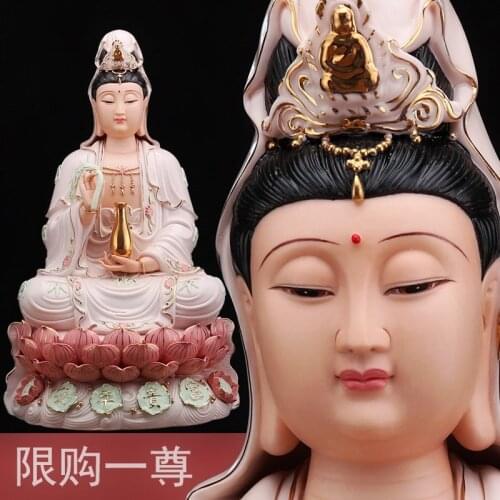 Wholesale Buddha figure 40CM Huge TOP HOME family Protection Talisman FENG SHUI GUANYIN Guanyin color Ceramic statue