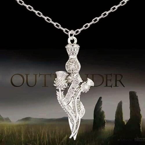 The Outlander Necklace Scotland Thistle Sword Weapon Pendant Enamel Necklaces Sassenach Theme Jewelry for Friends