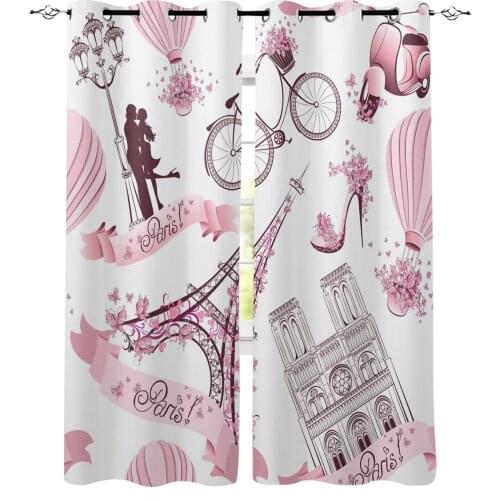 Pink Eiffel Tower High Heels Flower Hot Air Balloon Bicycle Blackout Curtains Girl Bedroom Kids Curtains For Living Room Decor
