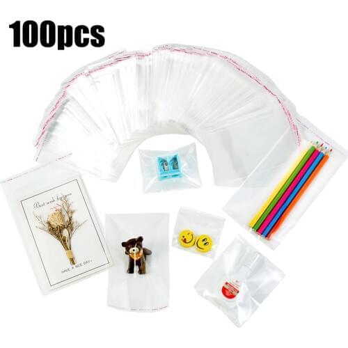 100pcs Clear Cello Self Adhesive Self Sealing Gift Cookie Candy Bags Thick Packing Resealable Jewelry Packaging Cellophane Bag