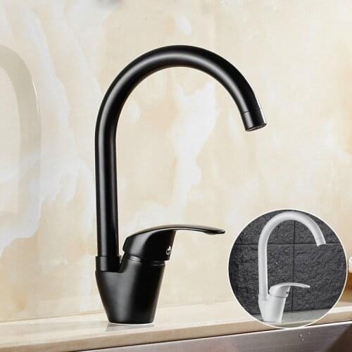 Modern Style Deck Mounted Kitchen Faucet Copper Basin Sink Tap Cold And Hot Mixer Water Tap Single Handle Curved Outlet Pipe Tap