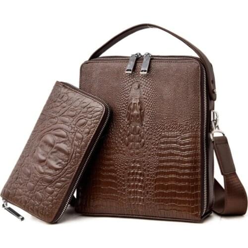 2pcs/ Set Handbag Men Messenger Bags Leather Man Bags Fashion Male Mens Briefcase Man Casual Shoulder Bag