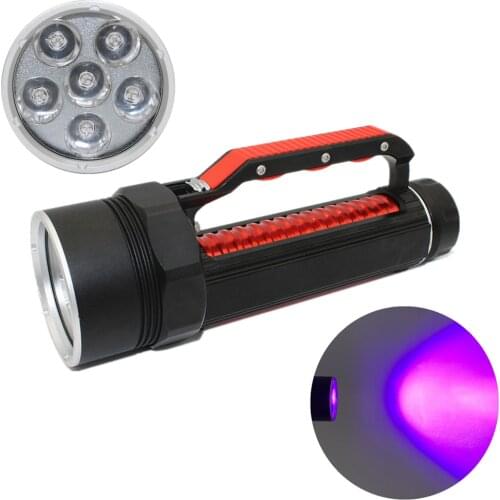 LED diving flashlight UV light 6 * UV LED 1800 lumens Waterproof underwater scuba torch for find scorpion or amber